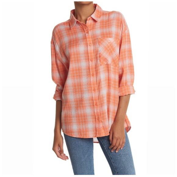 NWT Abound Oversized plaid Shirt Orange Size Medium - Picture 6 of 6